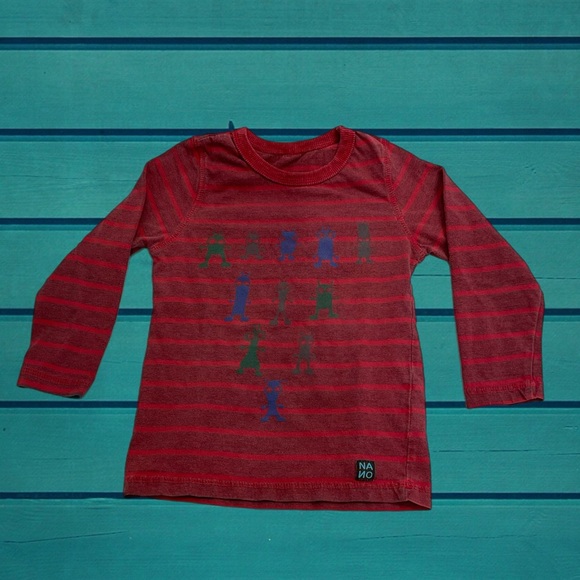 Nano Striped Red Long Sleeve Shirt with Little Aliens Size 2 - Picture 1 of 1